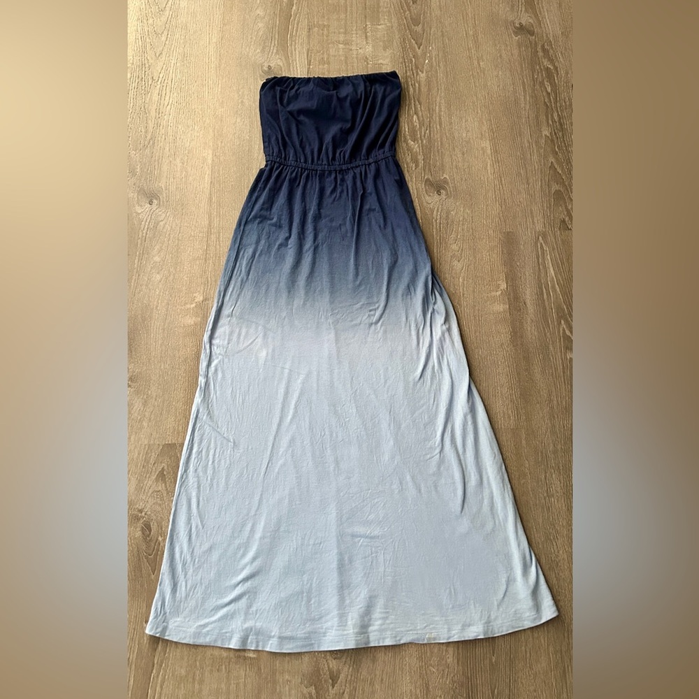 GAP Navy to Light Blue Ombre Strapless Maxi Dress